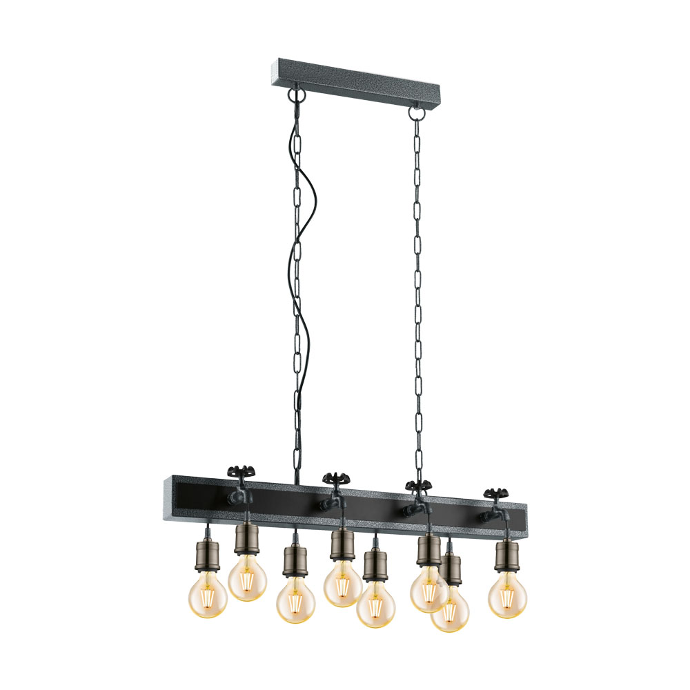 Pendul GOLDCLIFF, 49099, 8X60W, Metal, Lemn, Argint antichizat, Negru, (W106, GOLDCLIFF, E27, 8X60W)