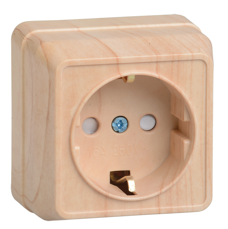 Power socket 1 plug  with P with child protection 16A RSsh20-3-OS OKTAVA pine