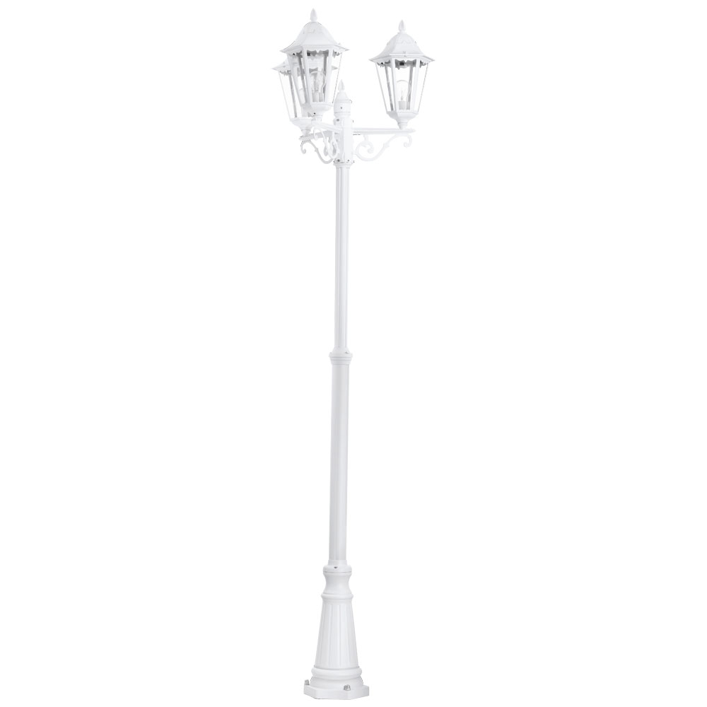 Lampadar Exterior NAVEDO, 93454, E27, 3X60W, Aluminiu turnat / Alb, H 2200, Ø 560, Base: Ø 230 (W380, NAVEDO, E27, 3X60W)