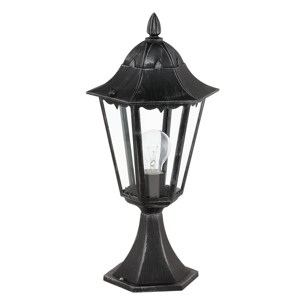 Lampadar Exterior NAVEDO, 93462, E27, 60W, Aluminiu turnat / Negru / Argintiu, H 470, Ø 230, Base: Ø 170 (W380, NAVEDO, E27, 1X60W)