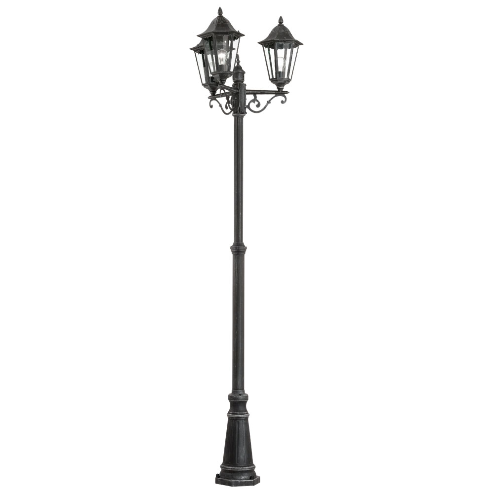 Lampadar Exterior NAVEDO, 93465, E27, 3X60W, Aluminiu turnat / Negru / Argintiu, H 2200, Ø 560, Base: Ø 230 (W380, NAVEDO, E27, 3X60W)