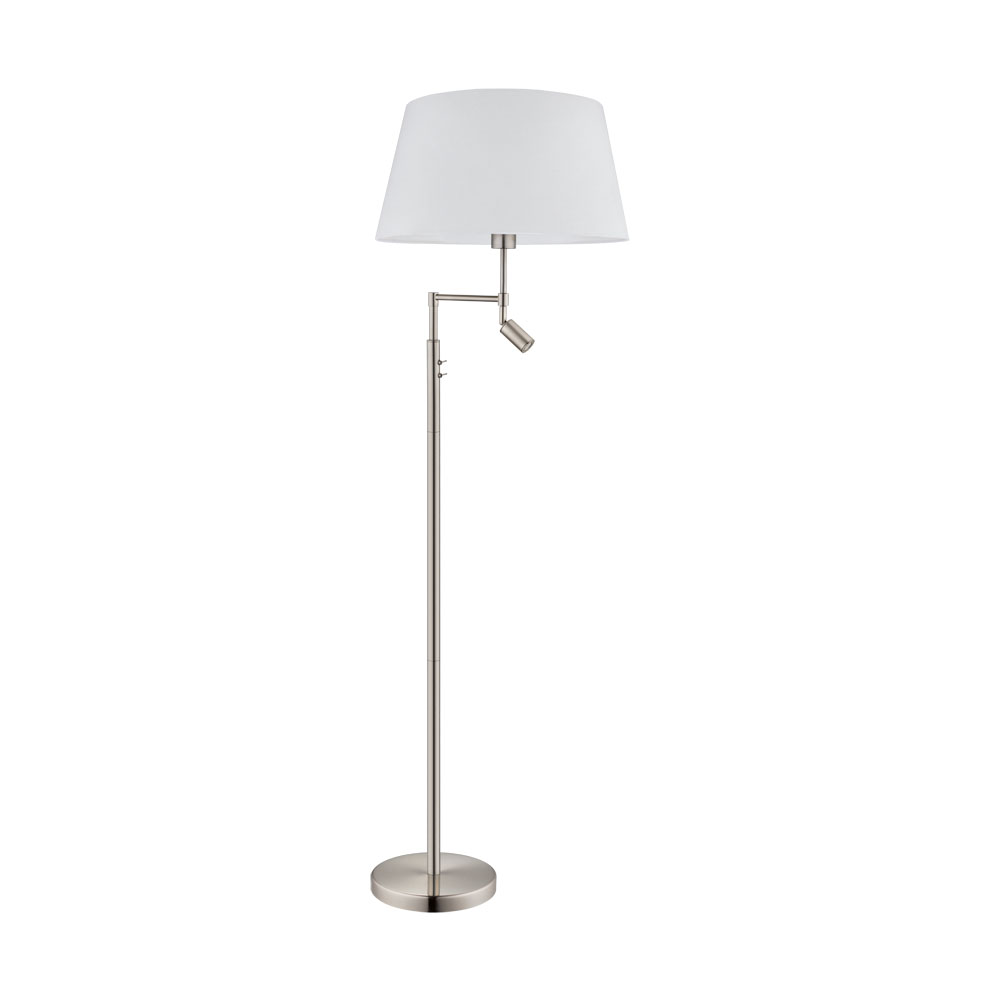 Lampadar EGLO Santander 94946, E27 60W, 2.1W LED, Nichel satinat/Alb (W360, SANTANDER, E27;LED, 1X60W;1X2,1W)