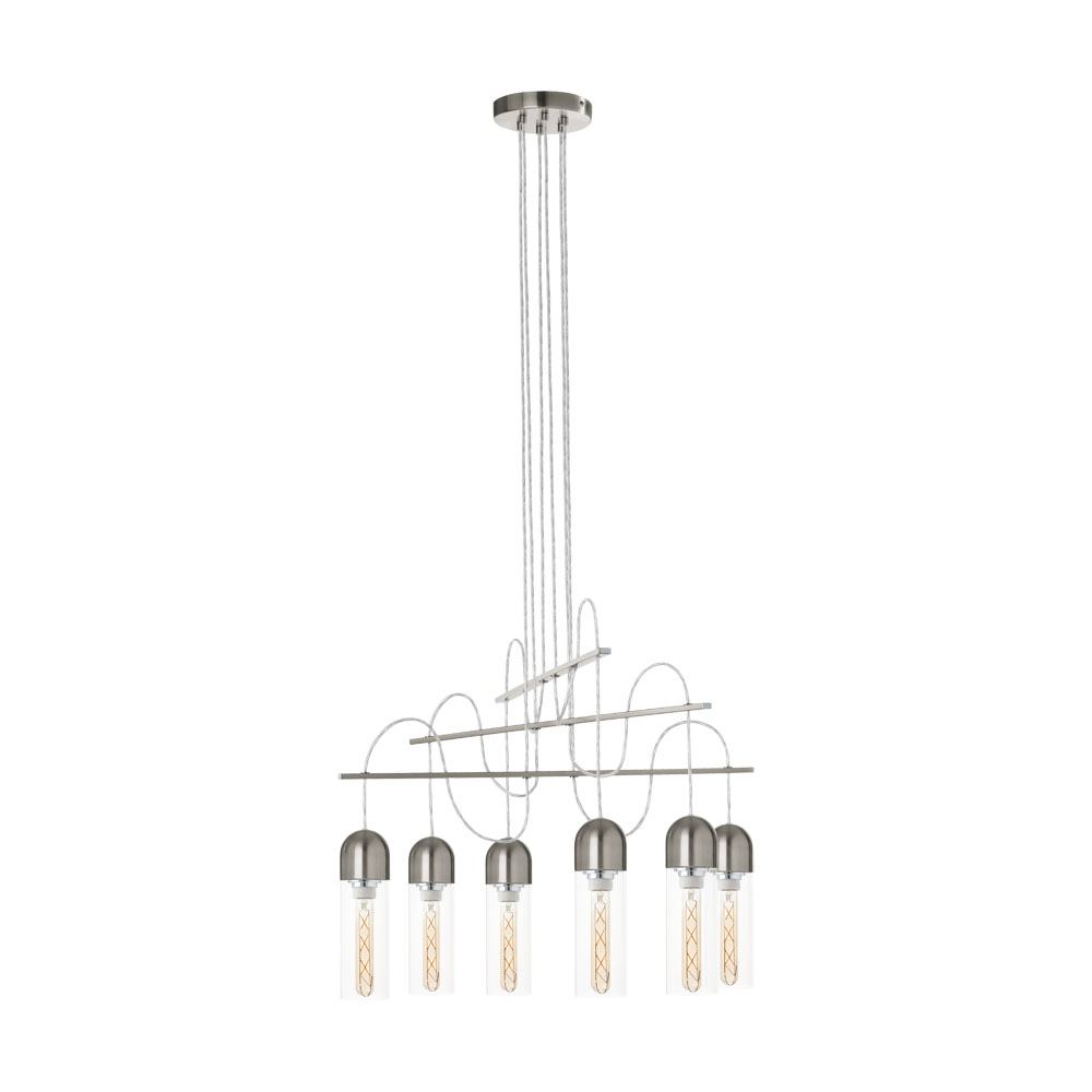 Pendul LED, Zacharo1, 96943, E27, Nichel Mat-Transparent, 6x4W, 6x360lm (W120, ZACHARO, E27-LED-T30, 6X4W)