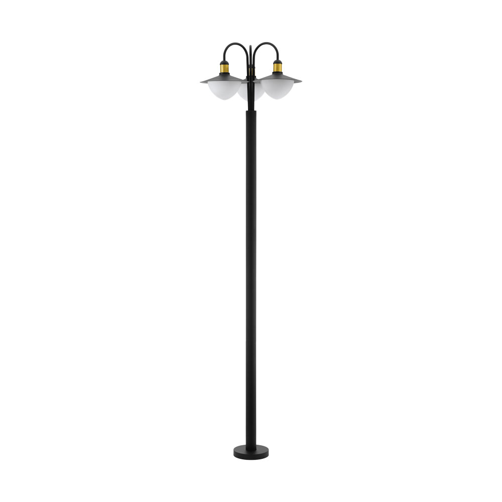 Lampadar Exterior SIRMIONE, 97288, E27, 3X60W, Otel zincat / Negru / gold, H 2200, Ø 550, Base: Ø 200 (W380, SIRMIONE, E27, 3X60W)