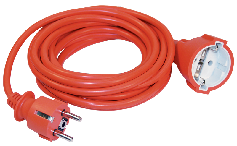 Prelungitor PVC, techer cu împamântare i cupla cu împamântare 2P+PE, cordon în culoare rosie de siguranta, lungime 10 m (3x1mm2), cod US-01?V, 