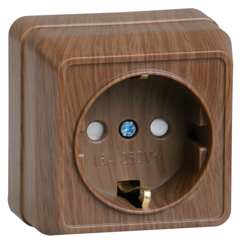 Power socket 1 plug  with P with child protection 16A RSsh20-3-OD OKTAVA oak