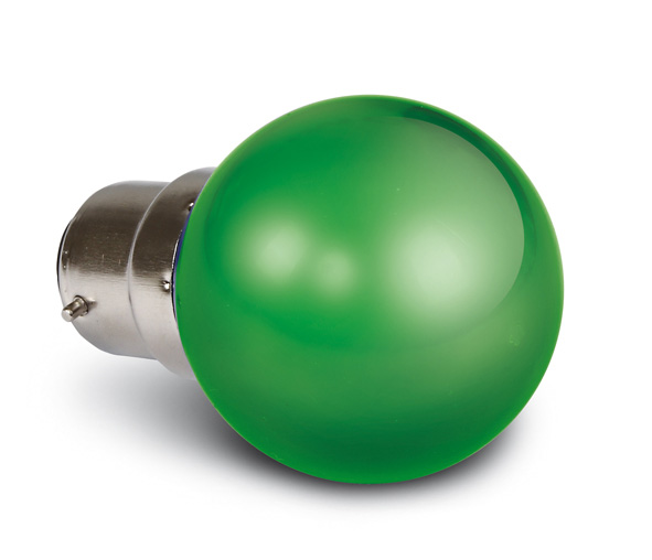 9G01/GR/B, GREEN LED BALL LAMP 0,5w B22 230v