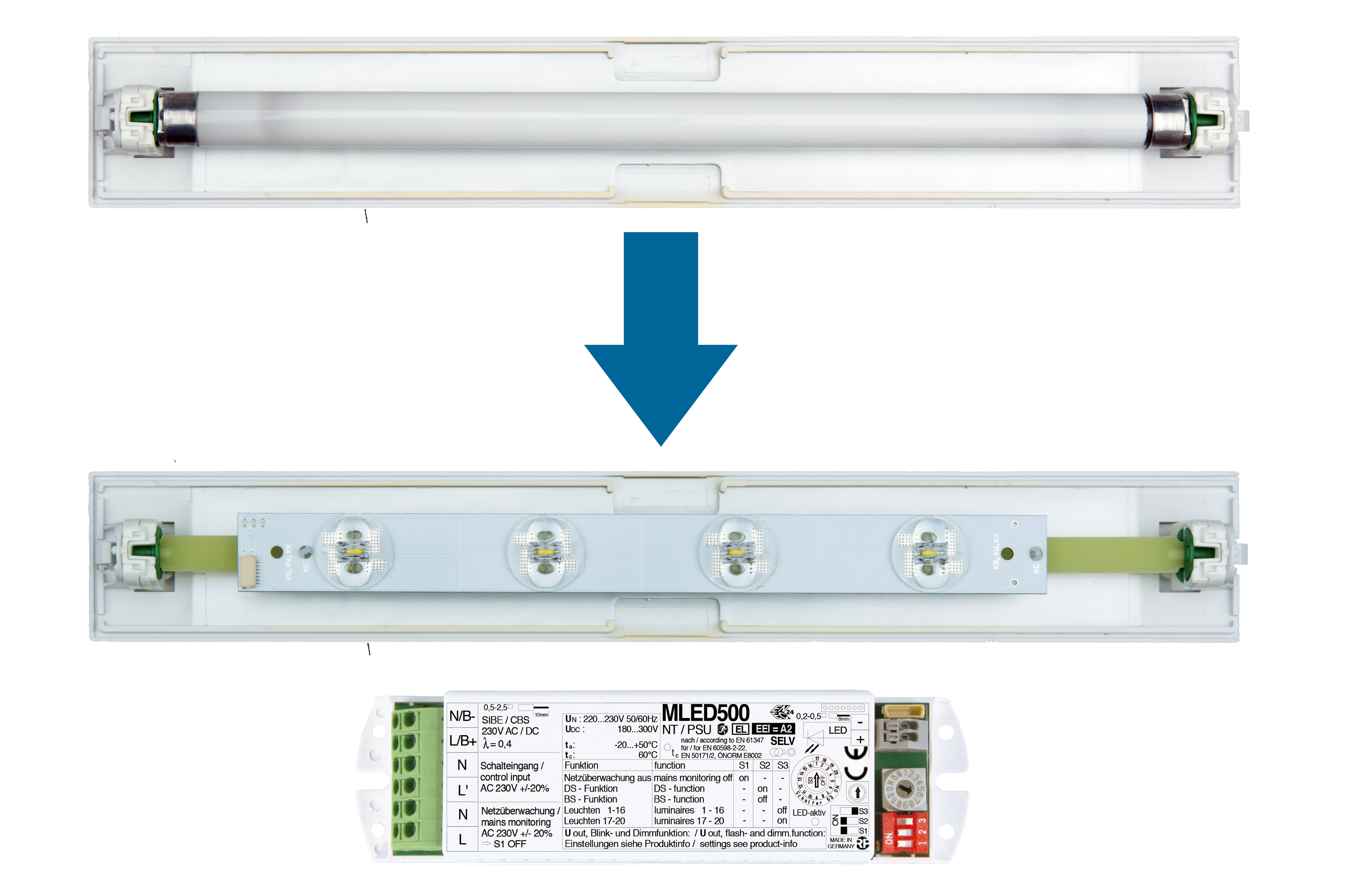 Set 4x1W ERT LED Strip cross + MLED500 + holder for retrofit