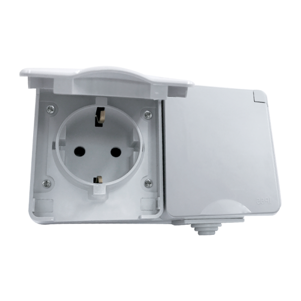 GERMAN TYPE SOCKET- DOUBLE IP65 GRAY